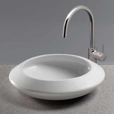 Lavabo de salle de bain vasque circulaire en porcelaine vitreuse Curva ™, Beige Sedona