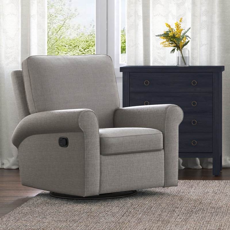 Gray Microfiber Swivel Recliner Chair with Wood Frame