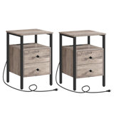 24'' Tall 2 - Drawer Iron Nightstand with Storage and Built-In Outlets