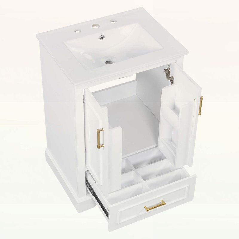 Meuble-lavabo de salle de bain avec lavabo, tiroir divisé et portes à fermeture en douceur pour les salles de bain modernes