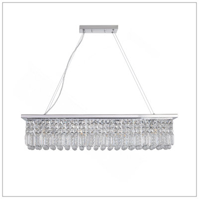 Modern Crystal Chandelier With -Light Rectangle Raindrop Design, Contemporary Rectangular Pendant For Dining And Kitchen