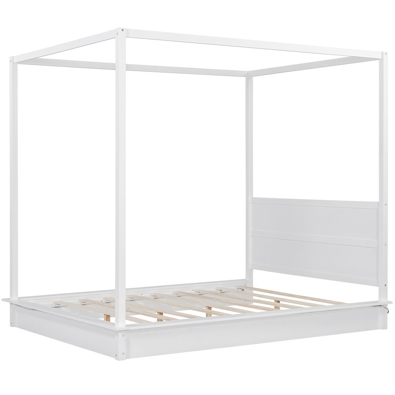 Lit à baldaquin blanc avec DEL pour zone pour grand lit, lit plateforme, décoration de chambre à coucher complémentaire à DEL, intemporel