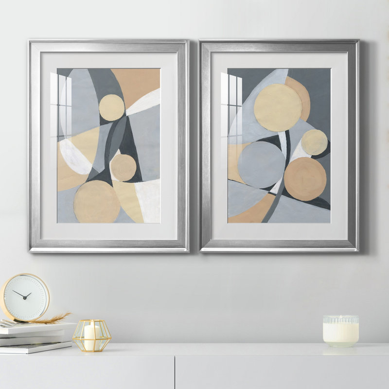 Millenium I - ensemble de 2 reproductions d'art, Blanc, H 18,5 po x l 49 po x P 1,5 po, Papier avec cadre argenté