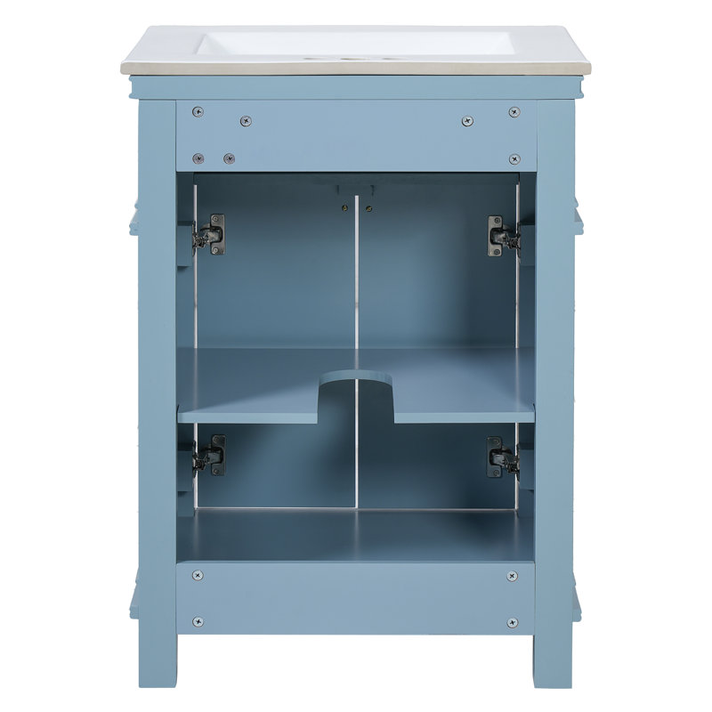 Meuble-lavabo autoportant 24 po avec lavabo et rangement à fermeture en douceur, Bleu indigo
