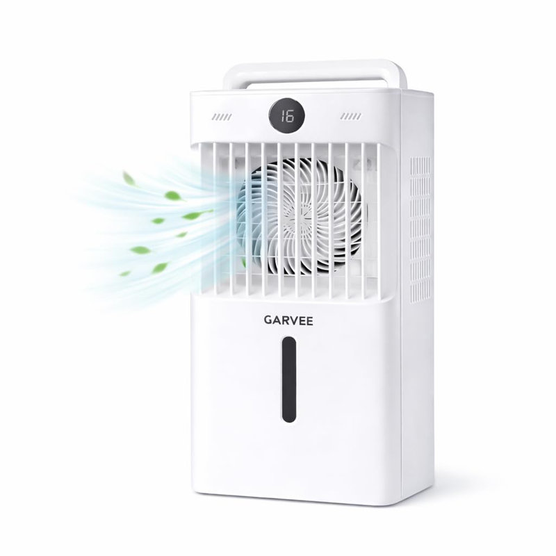 Ventilateur de climatiseur portatif blanc, 3 vitesses de ventilateur, réservoir de 1 600 ml, télécommande, minuterie 2/4/8 heures, débit d'air réglable