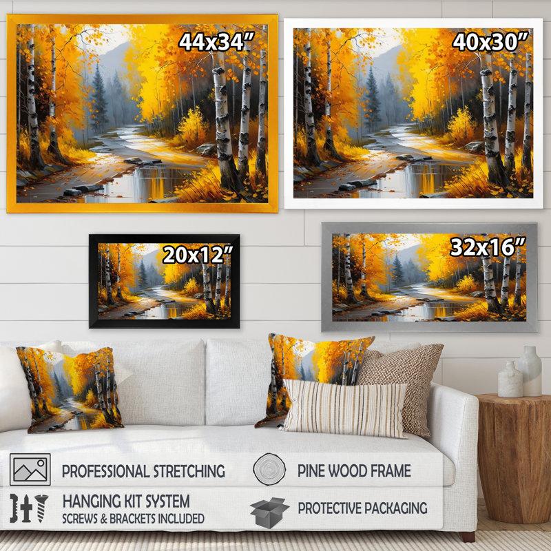 Chemin dans la forêt jaune II - reproduction d'art sur toile, H 24 po x l 32 po x P 1 po