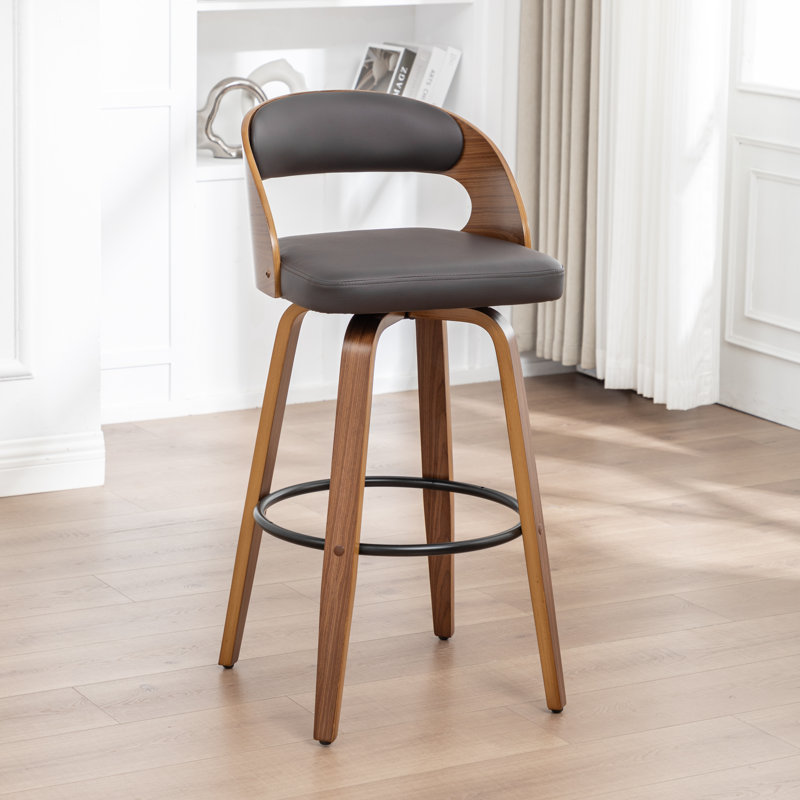 Tabouret de bar et de comptoir pivotant en cuir végétalien Drees, Brun, Tabouret de comptoir (siège d'une hauteur de 24,8