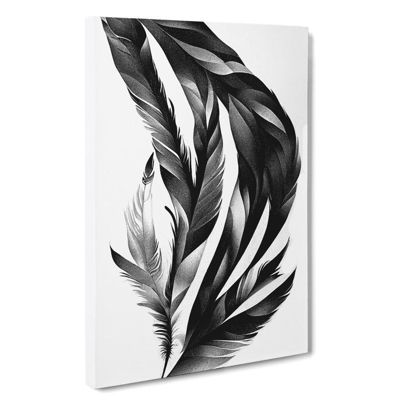 Monochrome Feathers No.2 - Wrapped Canvas Print, 50cm H x 35cm W x 3cm D, Wrapped Canvas