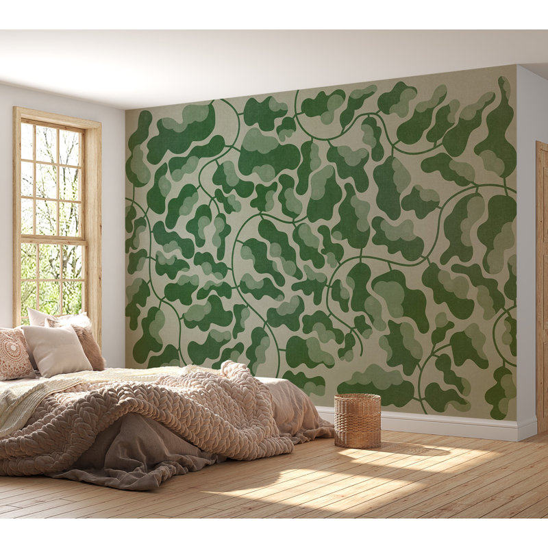 Papier peint botanique - Labyrinthe vert, L 110 po x l 157 po