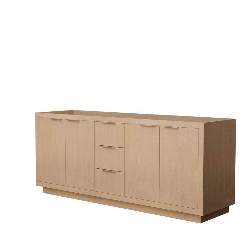 Base de meuble-lavabo double 79 po Maroni en paille claire, Paille pâle / nickel brossé
