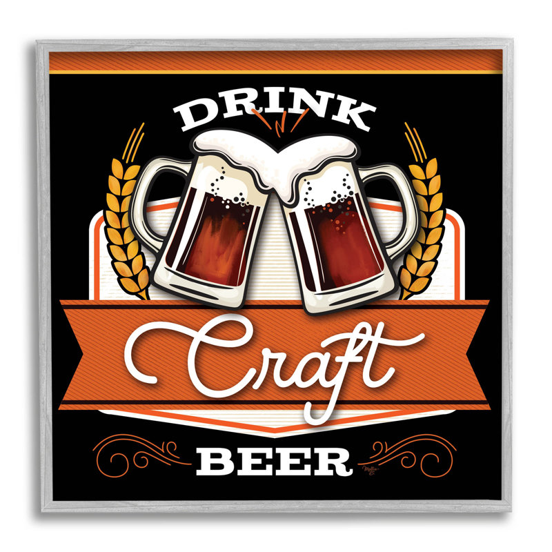 «Drink Craft Beer», phrase rétro encadrée par Mollie B., H 24 po x l 24 po x P 1,5 po, Estampe numérique Farmhouse