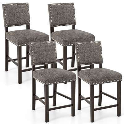 Lark Manor™ Upholstered Bar Stool Set Of 4 W/ Solid Rubber Wood Legs Gray
