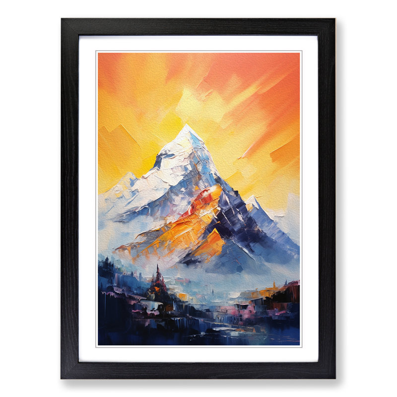 Mount Everest Gestural - Framed Print, 46cm H x 34cm W x 2cm D, Black 
