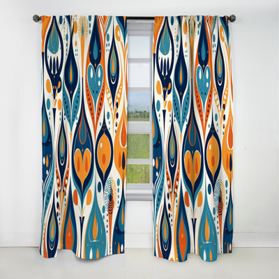 Symphonie botanique orange bleue II - rideau abstrait - rideau occultant - 1 panneaux