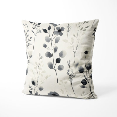 Country Farmhouse Decorative Cushion - Grey Meadow Monotone Printed Throw Pillow