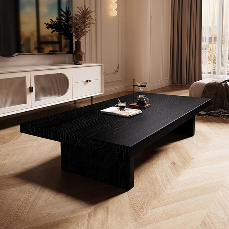 Black Solid Wood Rectangular Coffee Table, 12.99" H x 55.12" L x 31.5" W