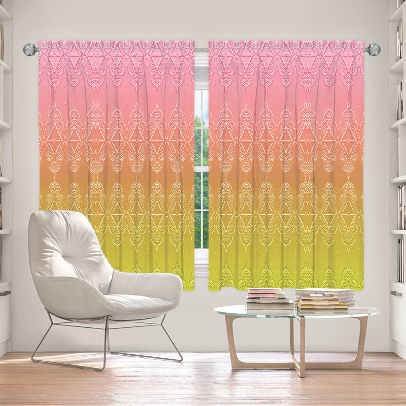 Vandela Room Darkening Curtain Pair, 40" W x 61" L, Peach/Pink/Orange/Yellow