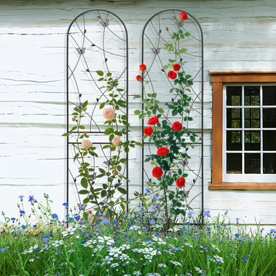 86.7" H Metal Garden Trellis Vintage Arched Panels For Climbing Vines