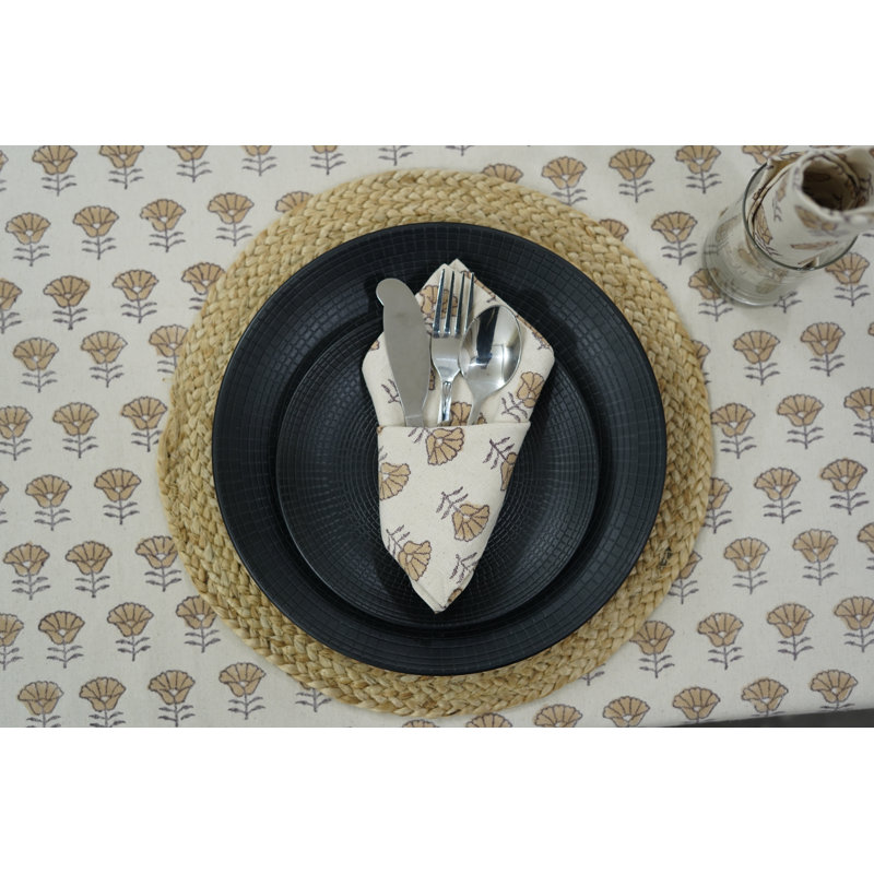 Fabdivine 18X18 Inch Block Print Handmade Decorative Napkin for Celebrations, Kohinoor, Beige