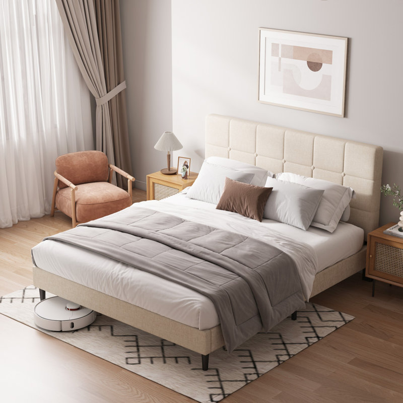 Upholstered Bed Frame with Headboard, Double (4'6)