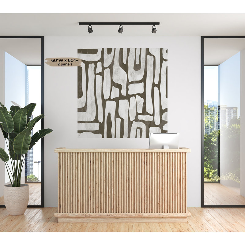 Murale abstraite pelez et collez Lajauna - formes terreuses gris fumé, L 120 po x l 150 po