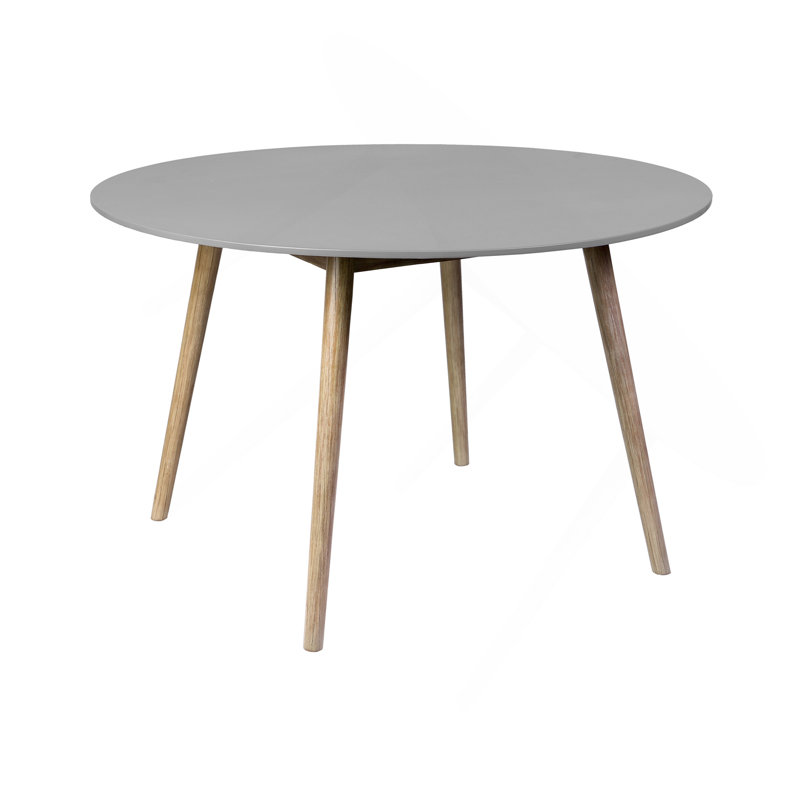 Outdoor Patio Round Dining Table In Light Eucalyptus And Gray Stone