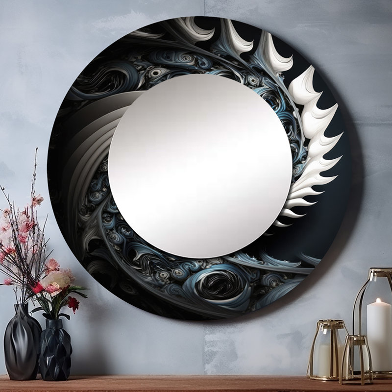 Miroir décoratif en verre teinté abstrait bleu et blanc Shelvia, 36 po x 36 po