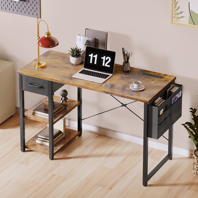 Home Office Desk With Built-in Charging Station,writing Desk With Spacious Storage Space, Corner Desk With Stable Structure,computer Desk With Anti-tip Design