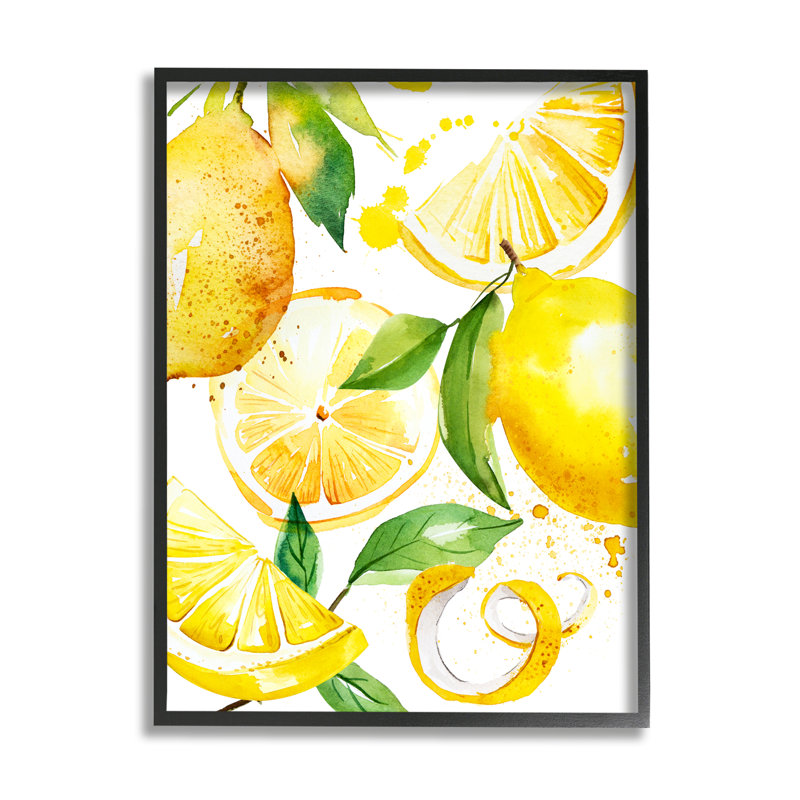 Peinture au citron moderne encadrée sur bois, Giclée encadrée noir minuit, H 14 po x l 11 po x P 1,5 po