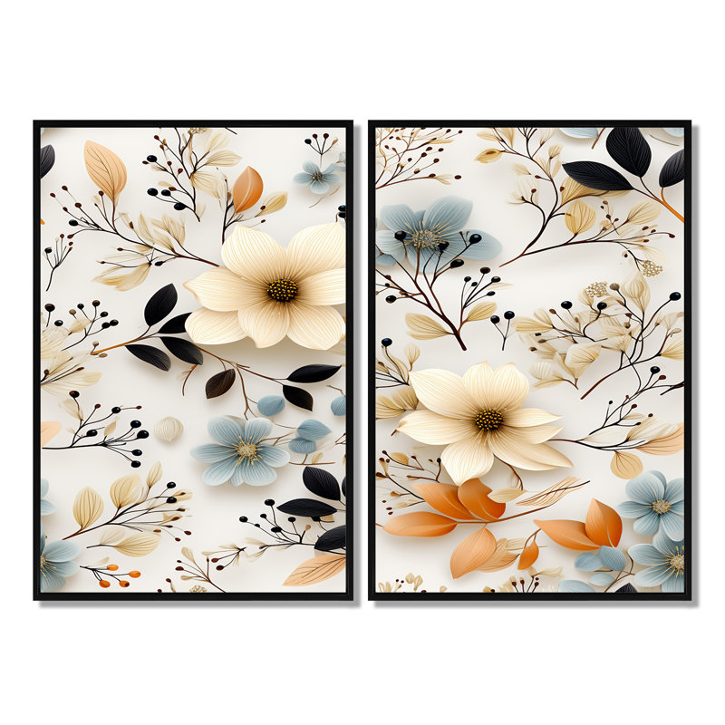 Fleurs terreuses aux tons botaniques - art floral floral, H 36 po x l 48 po, Impression encadrée flottante, Noir