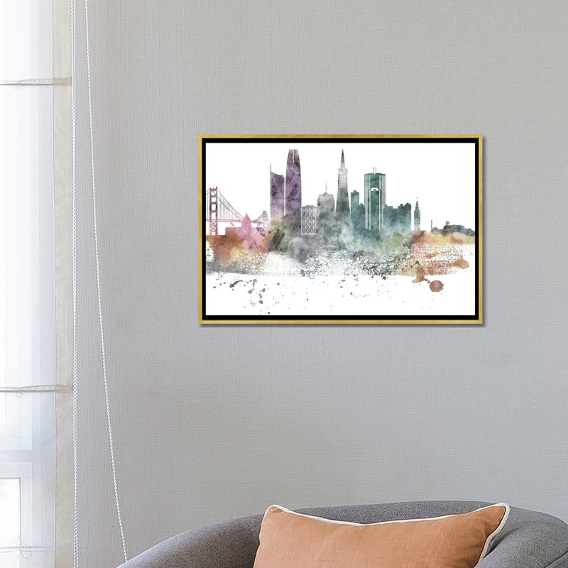 San Francisco Pastel Skylines - impression d'art graphique, H 18 po x l 26 po x P 1,5 po, Aucun mat, Toile encadrée d'or