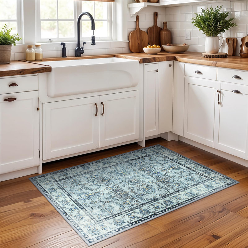 Tapis à motif floral lavable Fillender, Rectangulaire 2 pi x 3 pi