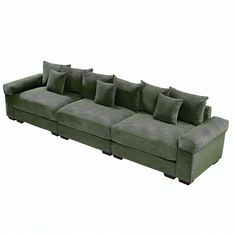 Canapé modulaire surdimensionné de 130 po en forme de nuage, canapé 3 places en velours côtelé de qualité supérieure avec accoudoirs très épais, coussin ergonomique, conception ergonomique et assemblage facile, idéal pour les salons, vert