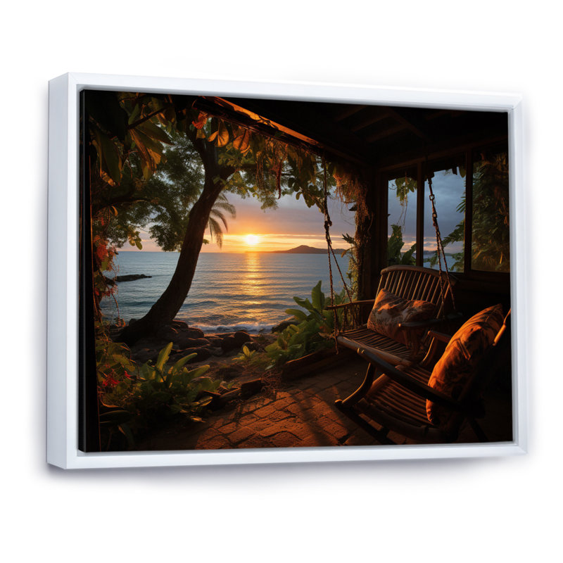 «Alisse Beach Tropical Vibes», impression sur toile, Cadre flottant blanc, H 34 po x l 44 po x P 1,5 po