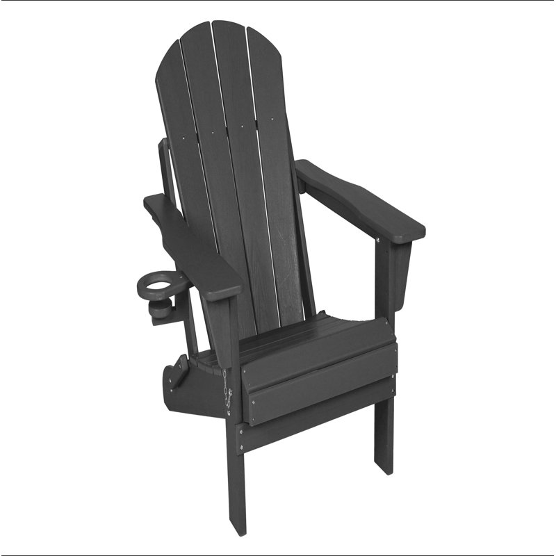 HDPE Folding Adirondack Chair With Dual Cup Holder - Composite Adirondack Chair With Wood Texture, Gray