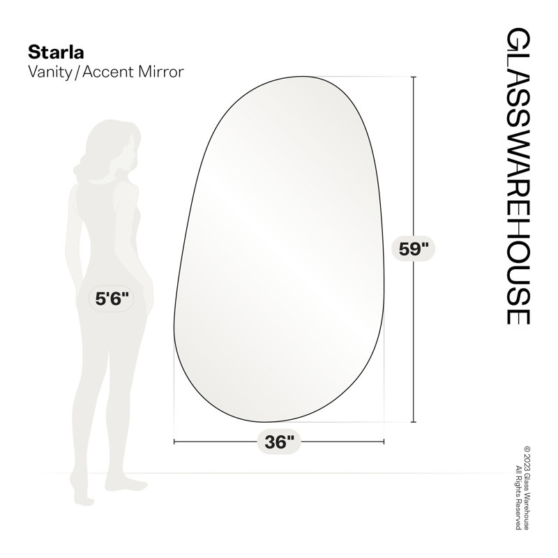 Wall Mounted Mirror, 36" x 59", White, Asymmetrical