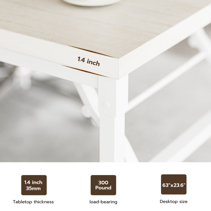 Mairah Adjustable Metal Base Computer Desk, White, 28.3" H x 63" W x 23.6" D