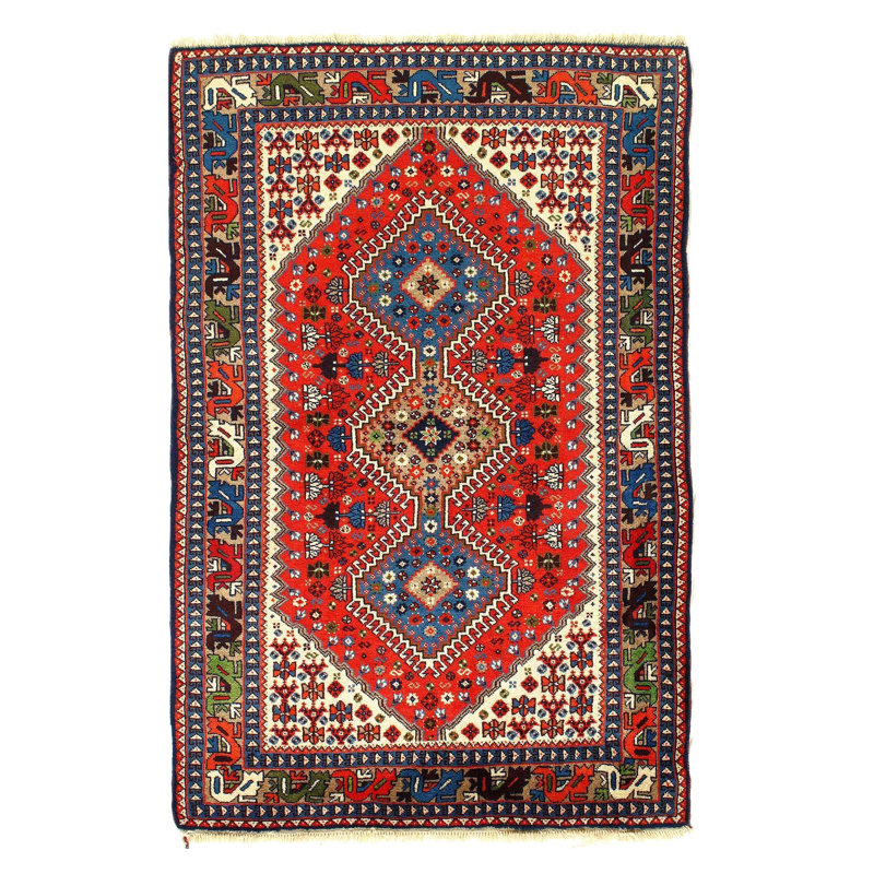 Tapis oriental en laine bleu / blanc / rouge 3 pi 5 po x 5 pi 3 po Leshan