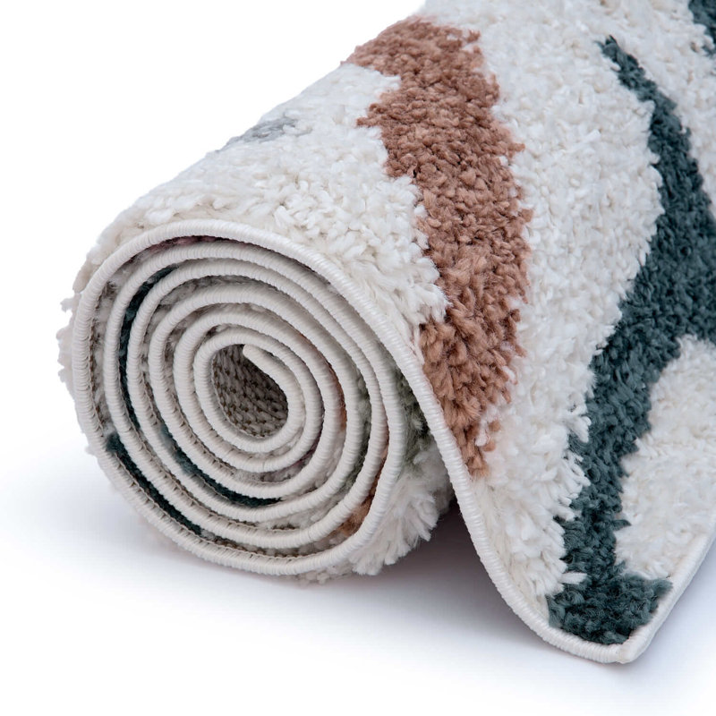 Moodi Modern Shaggy Area Rug Abstract Brushstroke Line Design, Rectangle 120 x 170 cm, Off-White/Multicolour