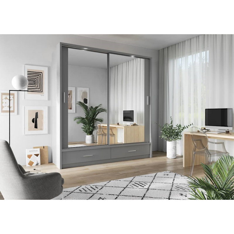 Emuel 2 Door Manufactured Wood Wardrobe, Grey Matte