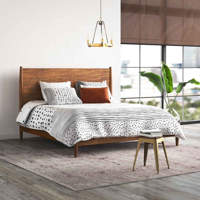 Lit très grand moderne Mid-Century Avrie cannelle, Gris, Très grand