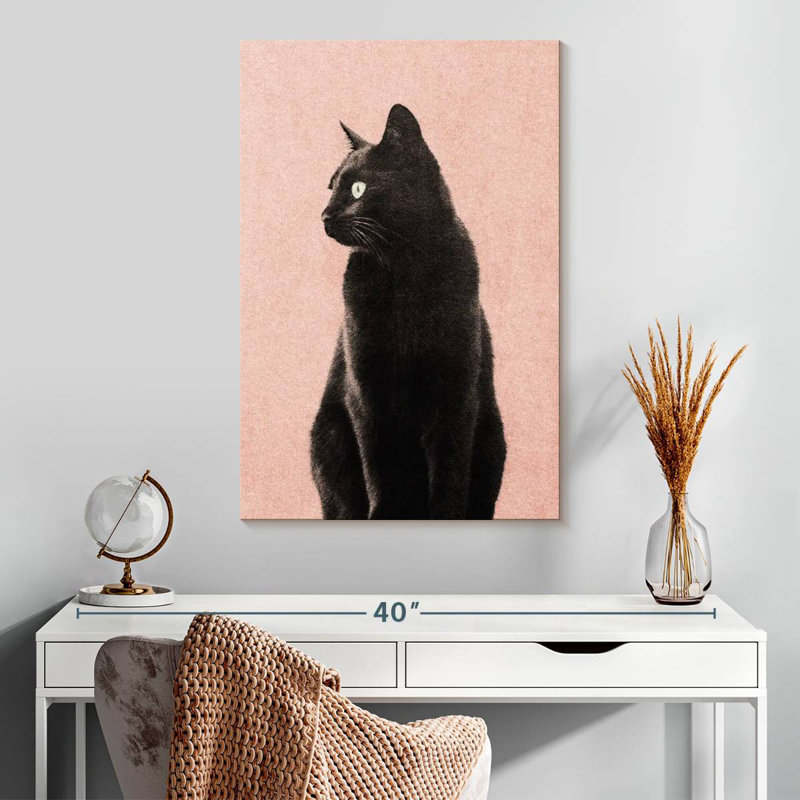 Chat noir Brampt pêche, H 30 po x l 20 po