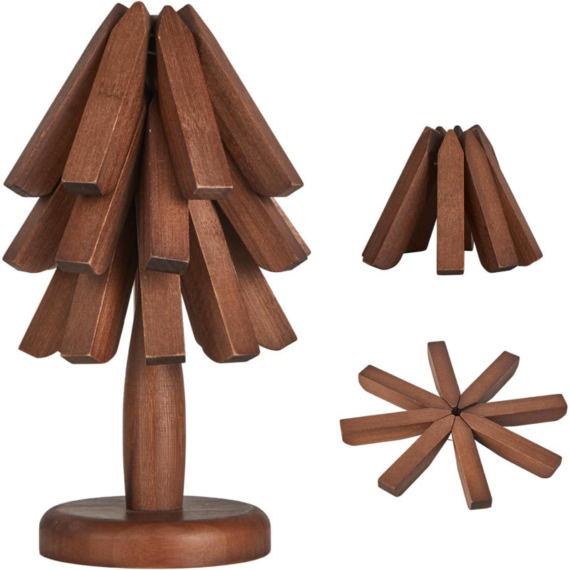 8.6"X 4.3" Walnut Trivet Set With Tree Shape