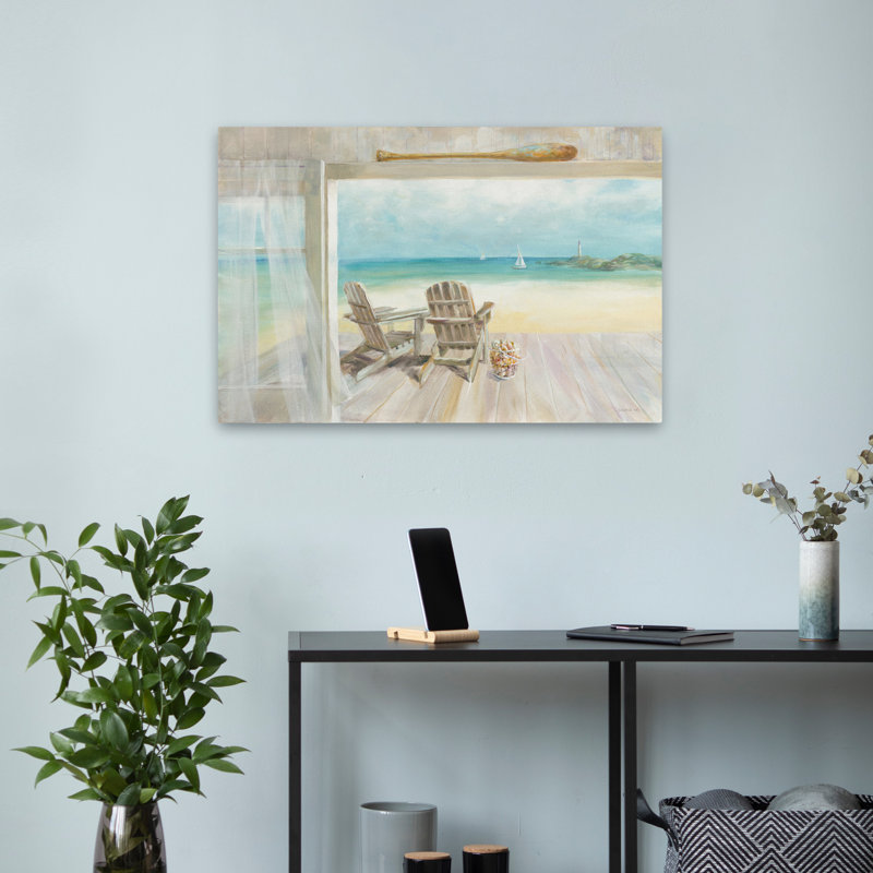 Bord de mer et chalet bord de mer le matin, H 24 po x l 16 po