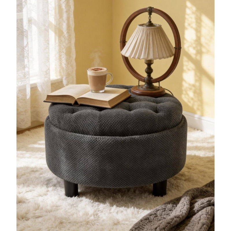 Repose-pieds rond avec rangement, Gris foncé