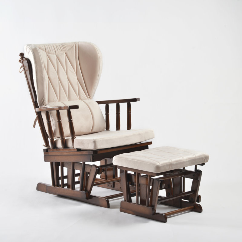 Chaise berçante et repose-pieds Azariyah Konfor, Crème, Walnut