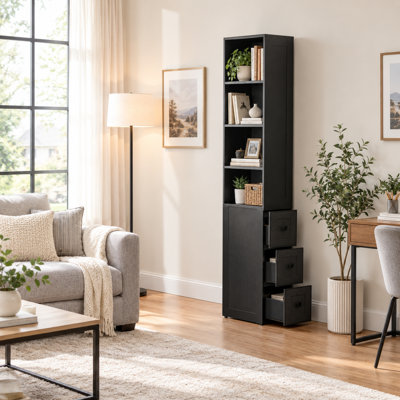 Tall Narrow Storage Cabinet with Reversible Upper Cabinet, 3 Drawers,  Adjustable Shelves and Anti-Tip Design