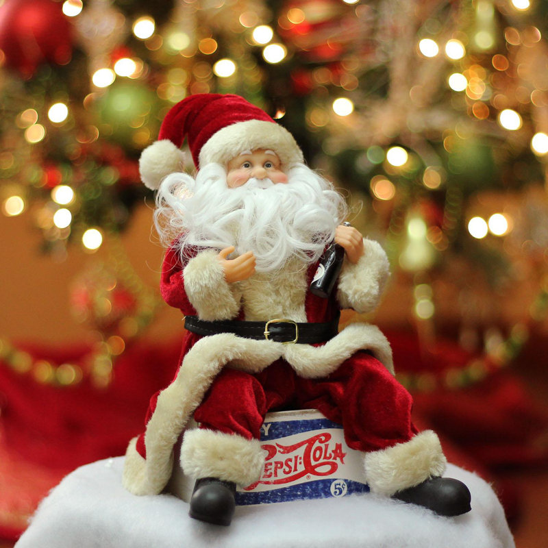 Figurine de père Noël 12 po assis sur une caisse de Noël rétro