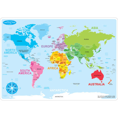 Ashley Productions 12'' W x 1'' H Dry Erase And Laminated World Map