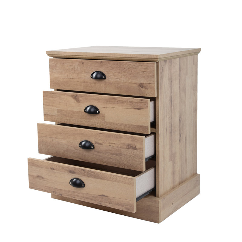 Light Oak 4-Drawer Wood Nightstand, Light Oak
